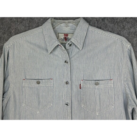 Vintage Levi’s Button Up Denim Shirt Women's Large 90s Striped Heavyweight - Picture 2 of 12